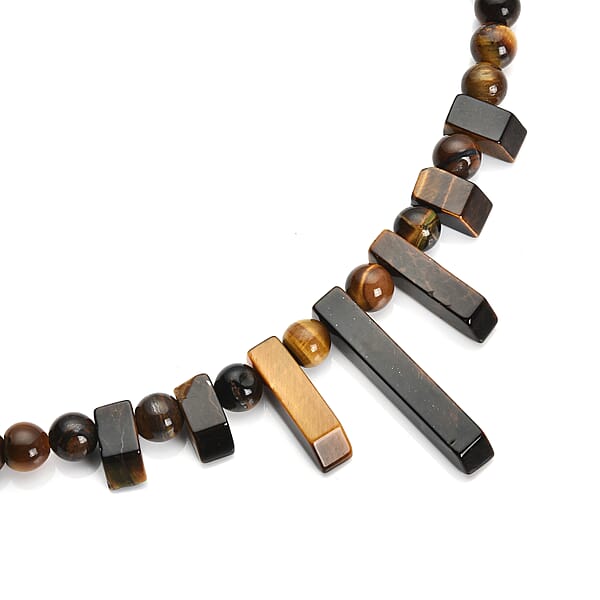 Tiger's Eye 162.00 Ctw Necklace In Silvertone 18-20 Inches