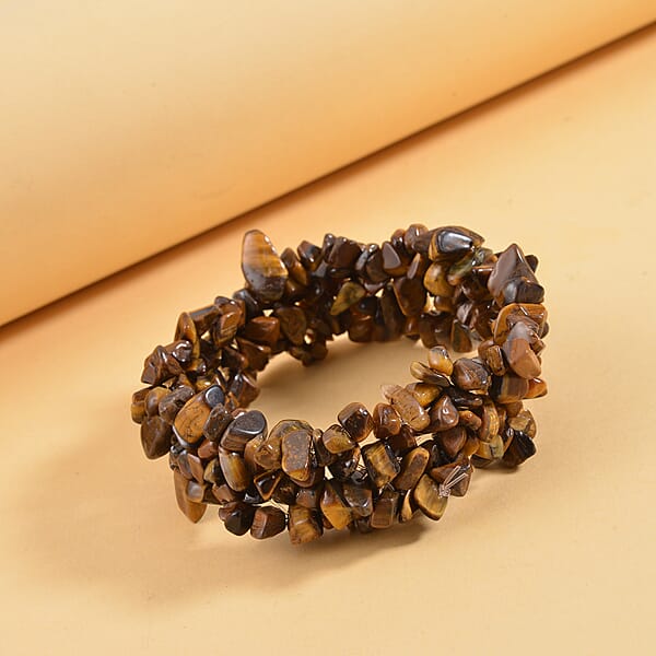 Tiger's Eye 250.00 Ctw Chips Stretch Bracelet