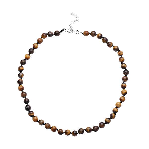 Tiger's Eye 281.50 Ctw Beaded Stretch Bracelet Earrings And Necklace Set In Sterling Silver (18.00 In)