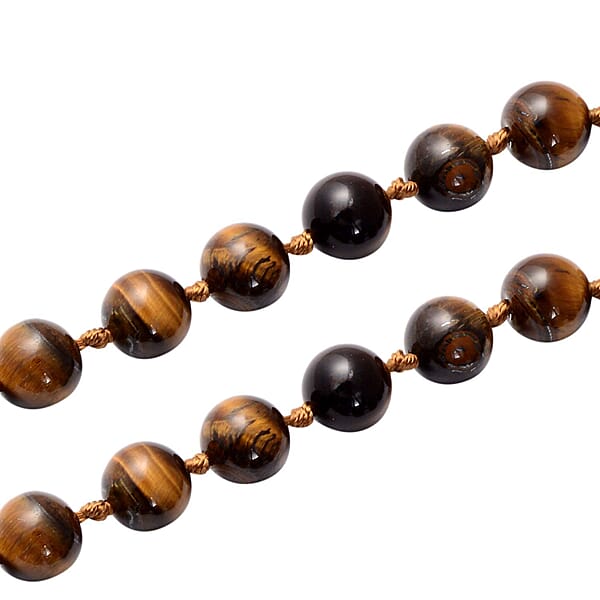 Tiger's Eye 281.50 Ctw Beaded Stretch Bracelet Earrings And Necklace Set In Sterling Silver (18.00 In)