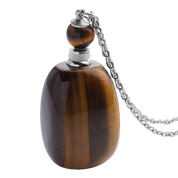 Tiger's Eye 90.00 Ctw Perfume Bottle Pendant Necklace 24 Inches In Silvertone