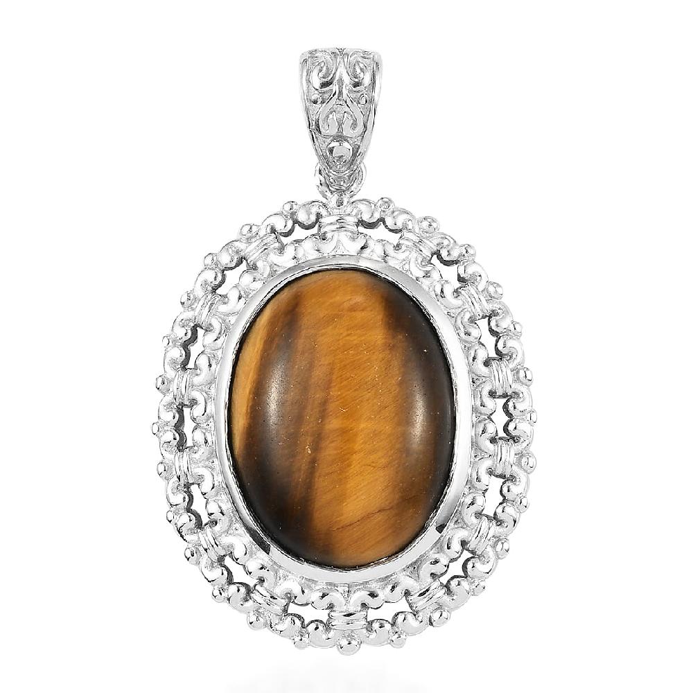 Tiger's Eye Solitaire Pendant without Chain in Platinum Over Copper with Magnet 15.75 ctw