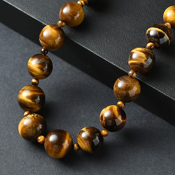 Tigers Eye 470.00 Ctw Beaded Necklace In Platinum Bond 20 Inches
