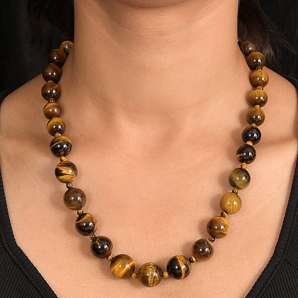 Tigers Eye 470.00 Ctw Beaded Necklace In Platinum Bond 20 Inches