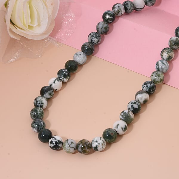 Tree Agate Beaded 317.20 Ctw Necklace 18 Inches In Sterling Silver