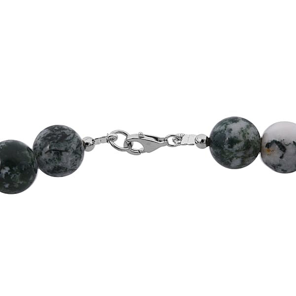 Tree Agate Beaded 317.20 Ctw Necklace 18 Inches In Sterling Silver