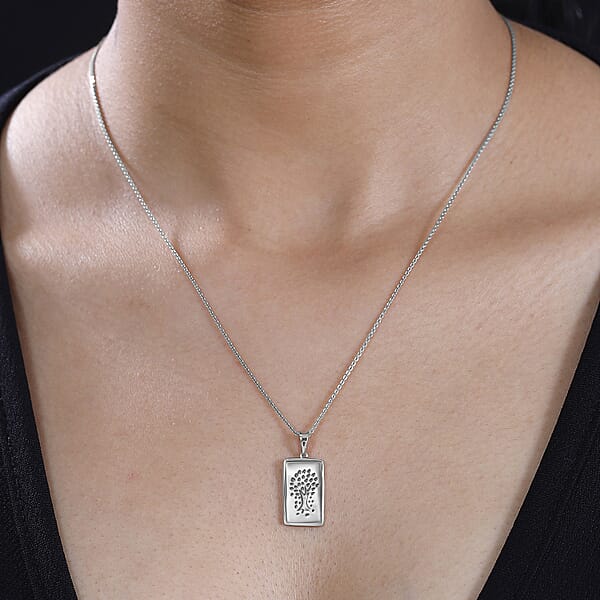 Tree Of Life Bar Pendant Necklace In 10K White Gold 2.10 Grams 20 Inches (Del. In 10-12 Days)