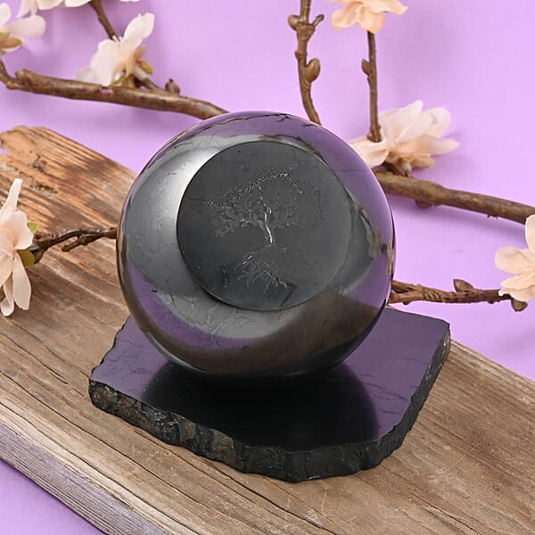 Tree Of Life Engraved Shungite Sphere With Stand