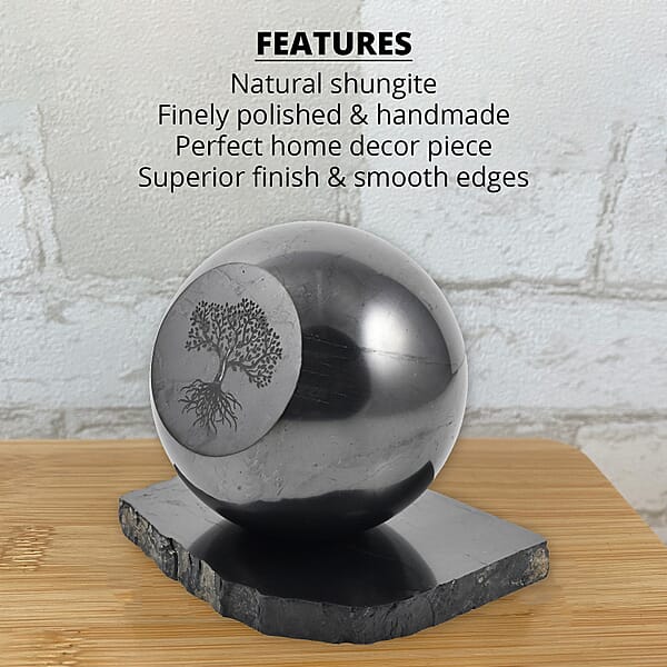 Tree Of Life Engraved Shungite Sphere With Stand