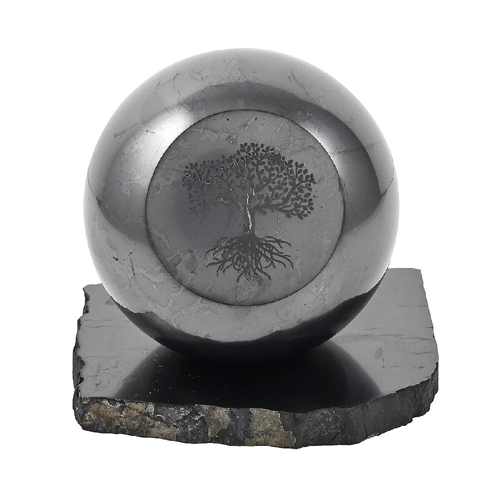 Tree of Life Engraved Shungite Sphere with Stand
