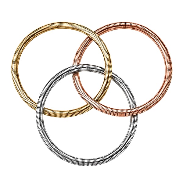 Tri Tone Interlock Bracelet In ION Plated YRG And Stainless Steel (8.5-9.0 Inches)