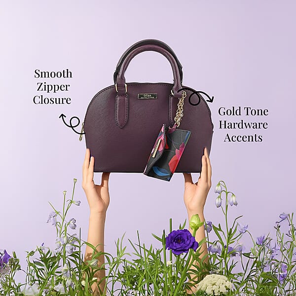 Trina Turk Burgundy Faux Leather Dome Satchel Bag With Card Case