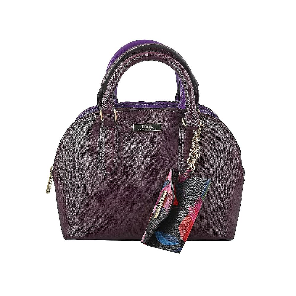 Trina Turk Burgundy Faux Leather Dome Satchel Bag with Card Case