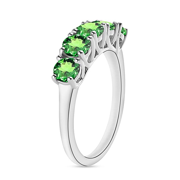 Tsavorite Garnet 1.90 Ctw 5 Stone Ring In Rhodium Over Sterling Silver