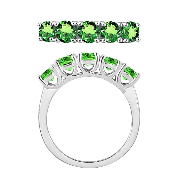 Tsavorite Garnet 1.90 Ctw 5 Stone Ring In Rhodium Over Sterling Silver