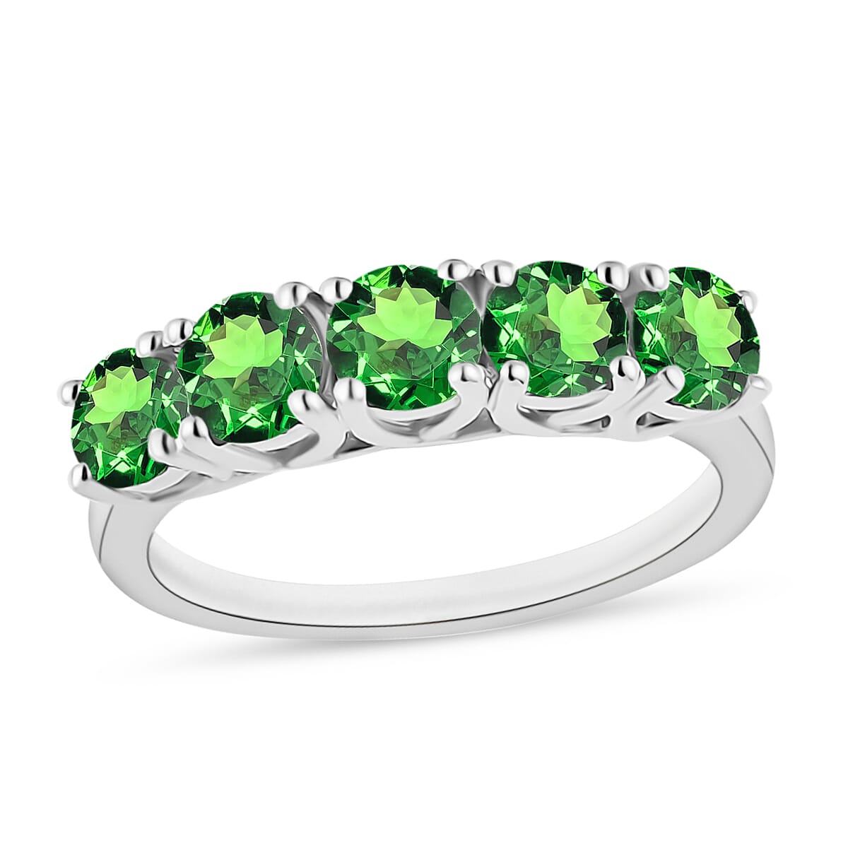 Tsavorite Garnet 1.90 ctw 5 Stone Ring in Rhodium Over Sterling Silver