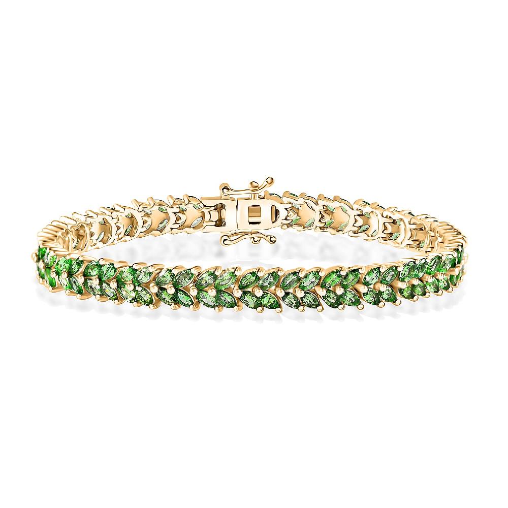 Tsavorite Garnet 10.20 ctw Bracelet in 18K Vermeil Yellow Gold Over Sterling Silver (7.25 In) (Del. in 10-12 Days)
