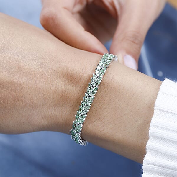 Tsavorite Garnet 10.20 Ctw Bracelet In Rhodium Over Sterling Silver (7.25 In) (Del. In 10-12 Days)