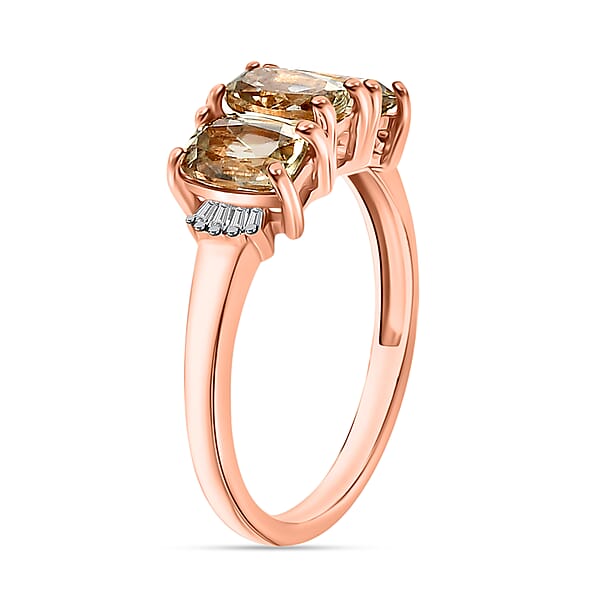 Turkizite And Diamond 1.70 Ctw Ring In 18K Vermeil Rose Gold Over Sterling Silver (Size 10.0) (Del. In 10-12 Days)