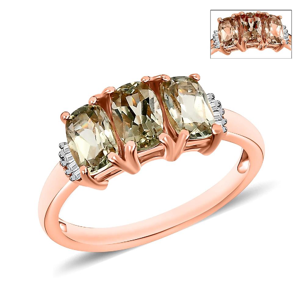 Turkizite and Diamond 1.70 ctw Ring in 18K Vermeil Rose Gold Over Sterling Silver (Size 10.0) (Del. in 10-12 Days)