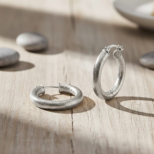 Twisted Diamond-cut Hoop Earrings In Sterling Silver 3.50 Grams