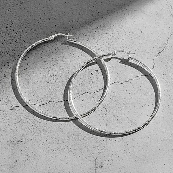 Twisted Lines Hoop Earrings In Sterling Silver 6.2 Grams