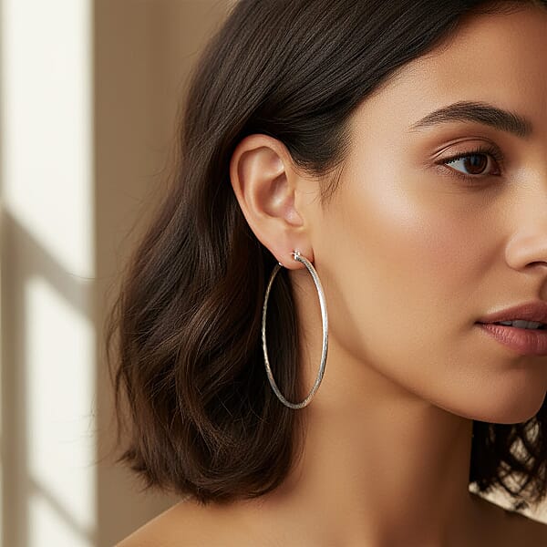 Twisted Lines Hoop Earrings In Sterling Silver 6.2 Grams
