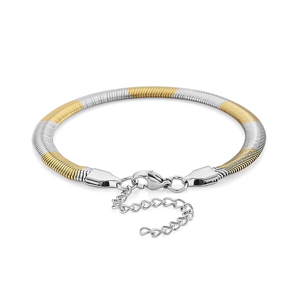 Two-tone Flat Snake Chain Bracelet (7.5-9.5In) In ION Plated YG And Stainless Steel