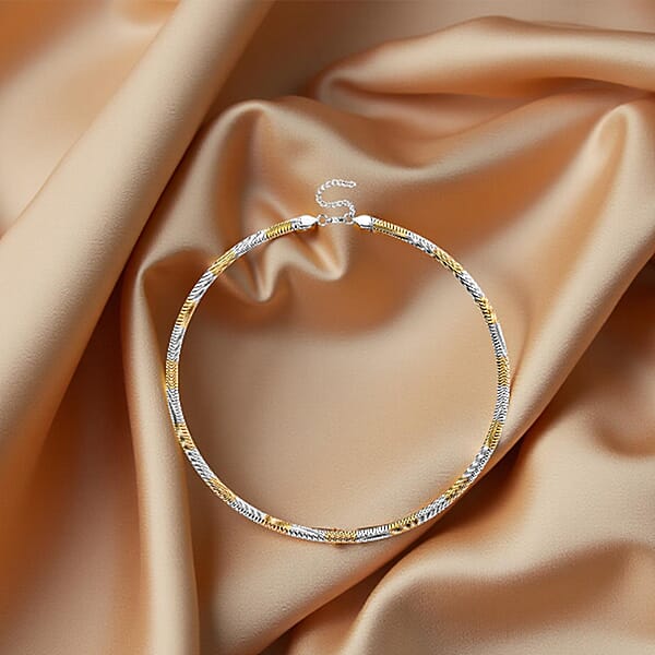 Two-tone Flat Snake Chain Necklace In ION Plated YG And Stainless Steel 20-22 Inches