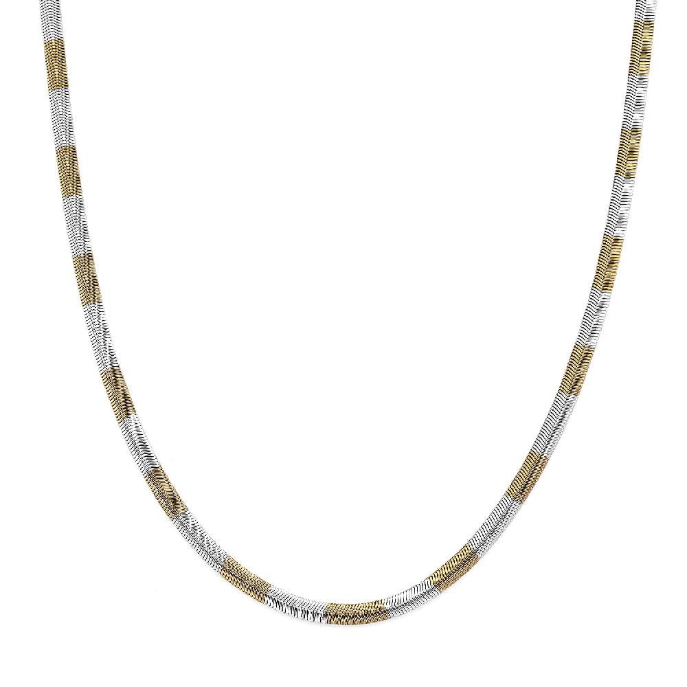 Two-tone Flat Snake Chain Necklace in ION Plated YG and Stainless Steel 20-22 Inches