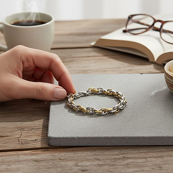 Two-tone Oval Link Chain Bracelet (8-10In) In ION Plated YG And Stainless Steel