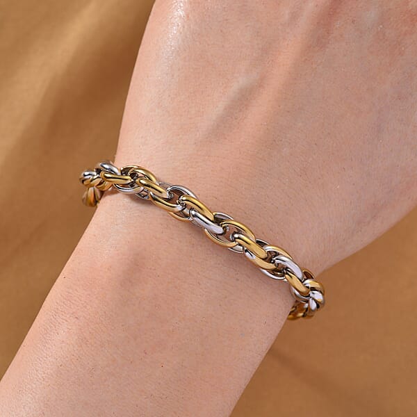 Two-tone Oval Link Chain Bracelet (8-10In) In ION Plated YG And Stainless Steel