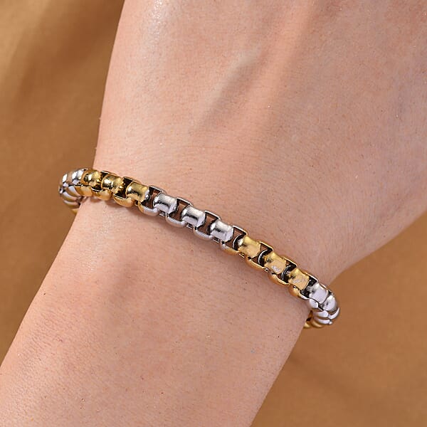 Two-tone Pop Chain Bracelet (7.5-9.5In) In ION Plated YG And Stainless Steel