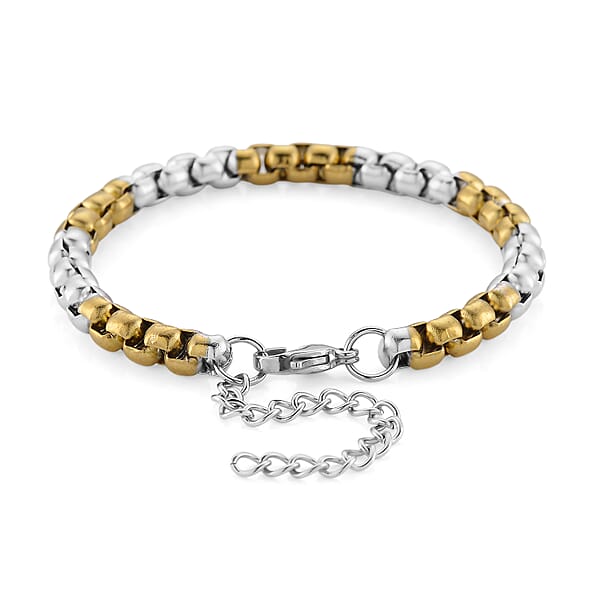Two-tone Pop Chain Bracelet (7.5-9.5In) In ION Plated YG And Stainless Steel