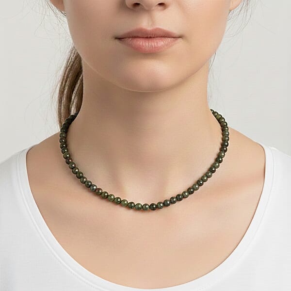 Unakite Beaded Necklace With Magnetic Lock In Sterling Silver 155.00 Ctw (18 Inches)