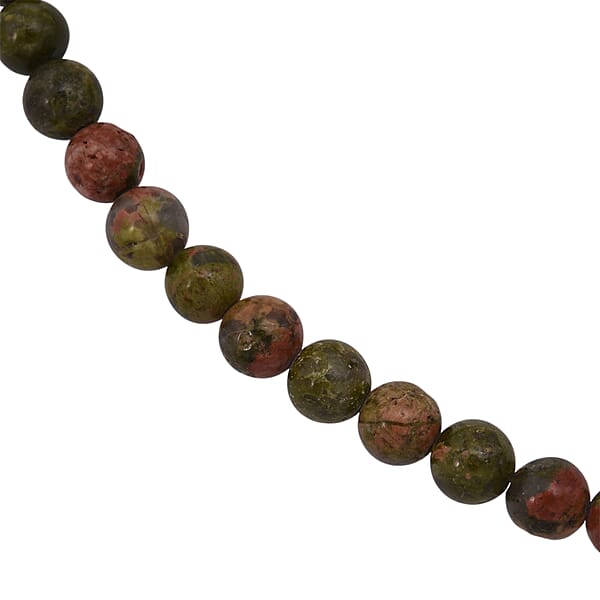 Unakite Beaded Necklace With Magnetic Lock In Sterling Silver 155.00 Ctw (18 Inches)