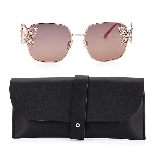 UV400 Polarized Sunglasses With Storage Bag - Light Brown