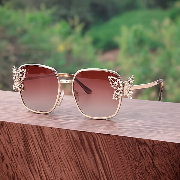 UV400 Polarized Sunglasses With Storage Bag - Light Gold