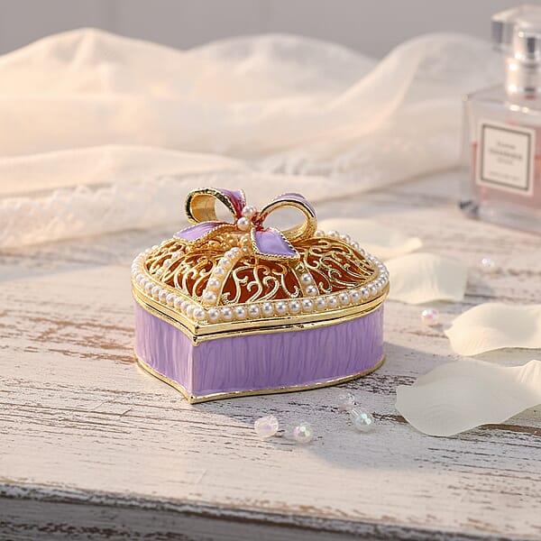 Valentine’s Special Livmore Purple & White Hearted Design Trinket Box Hollowed-Out Patterns