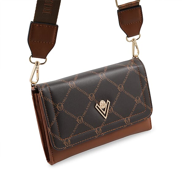Valentino Orlandi Printed Brown & Cognac Vegan Leather Crossbody Bag