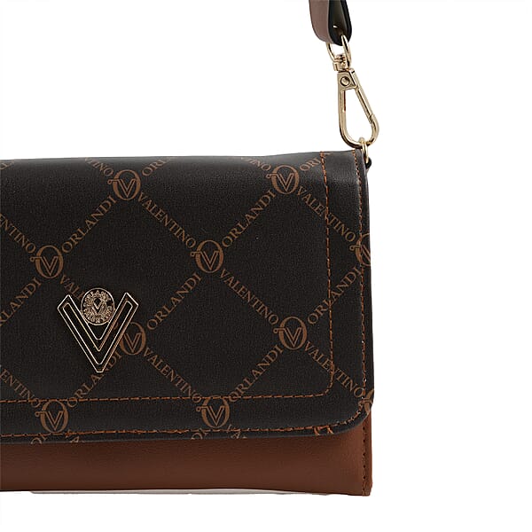 Valentino Orlandi Printed Brown & Cognac Vegan Leather Crossbody Bag