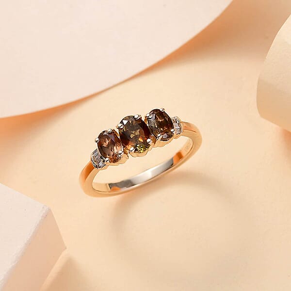 Value Buy Luxoro 10K Yellow Gold Premium Jenipapo Andalusite Diamond (G-H I2) 3 Stone Ring 1.75 Ctw