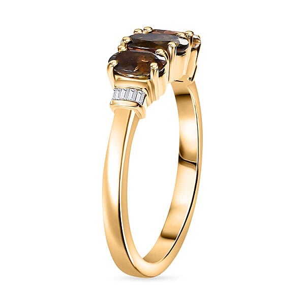 Value Buy Luxoro 10K Yellow Gold Premium Jenipapo Andalusite Diamond (G-H I2) 3 Stone Ring 1.75 Ctw