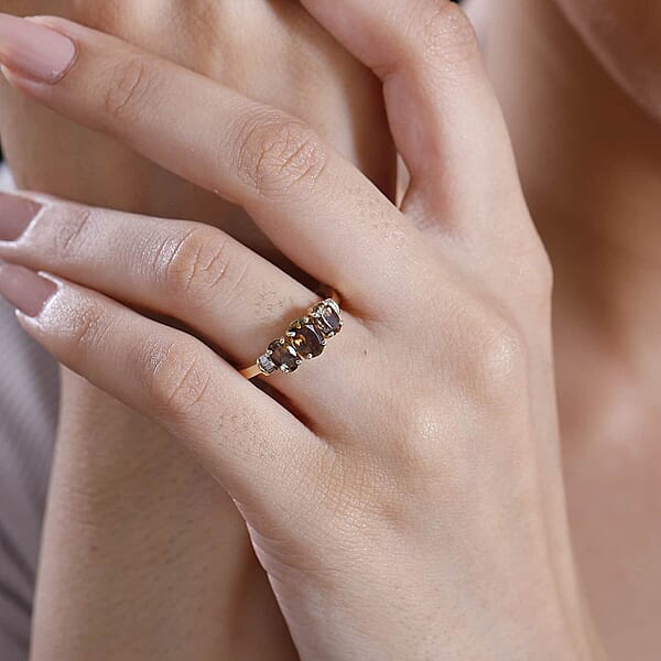 Value Buy Luxoro 10K Yellow Gold Premium Jenipapo Andalusite Diamond (G-H I2) 3 Stone Ring 1.75 Ctw