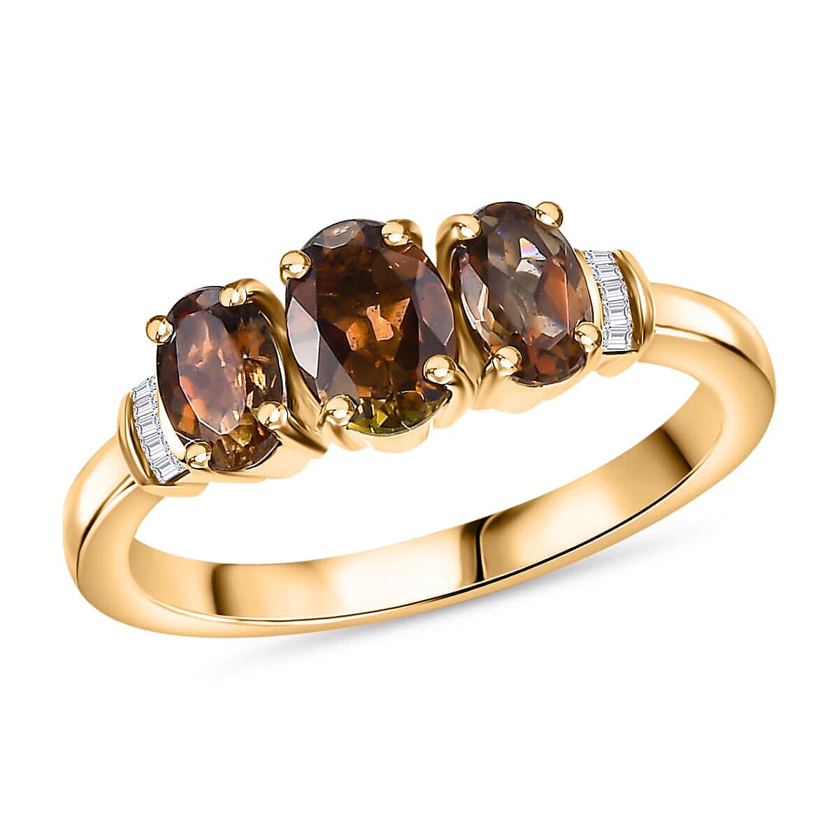 Value Buy Luxoro 10K Yellow Gold Premium Jenipapo Andalusite Diamond (G-H I2) 3 Stone Ring 1.75 ctw