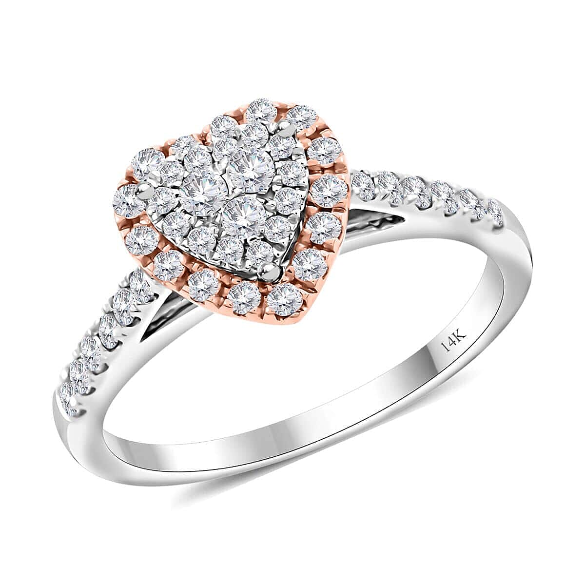 Value Buy NY Closeout 14K White and Rose Gold Diamond (G-H I1) Heart Ring 0.50 ctw