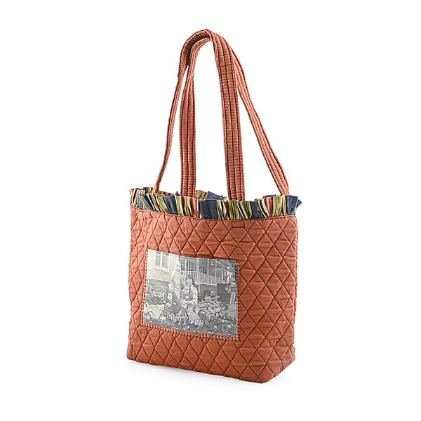 Vegas Closeout OK Burnt Orange Quilted Shoulder Bag With Photo Pocket (10x13x4)