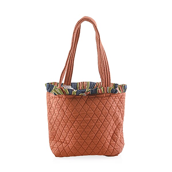 Vegas Closeout OK Burnt Orange Quilted Shoulder Bag With Photo Pocket (10x13x4)