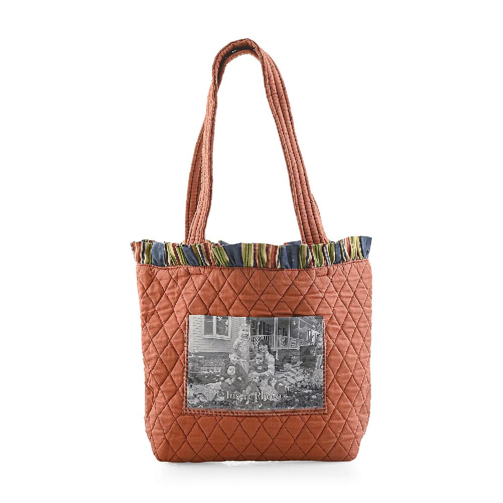 Vegas Closeout OK Burnt Orange Quilted Shoulder Bag with Photo Pocket (10x13x4)
