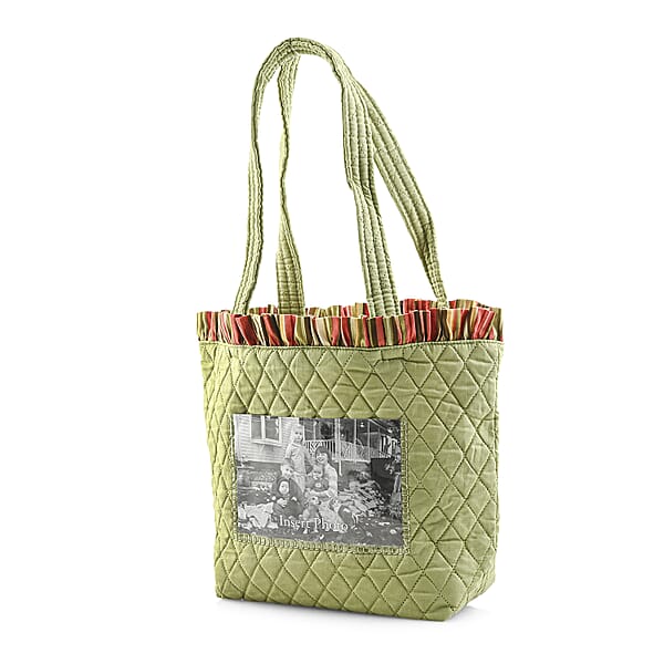 Vegas Closeout OK Green Quilted Shoulder Bag With Photo Pocket